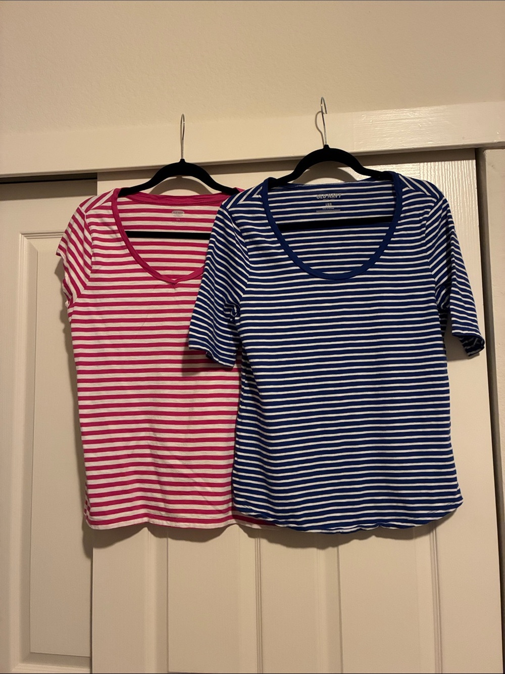 Old Navy Pink V-neck , White & Navy  Striped Tee round neck line (bundle 2)